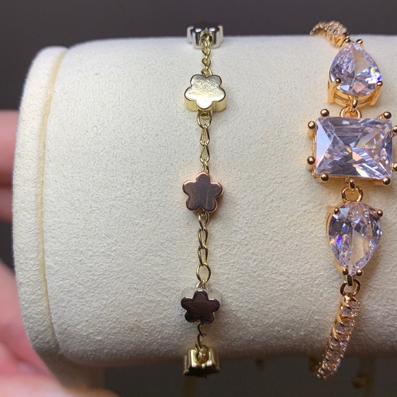 4 PC Set - Pretty Bird Real Gold Plated Lariat Bracelets 10” Yellow/White/Rose - Picture 4 of 8